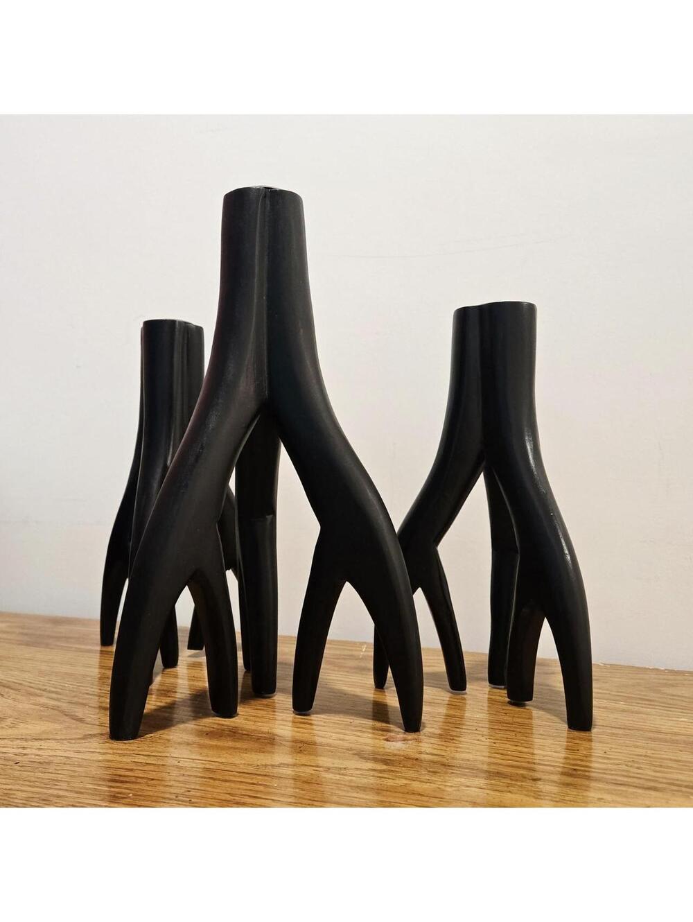 ✨️NEW✨️ Set of 3 Bazar Bizar Triple Twig Hand-Carved Wood Candle Holders - Picture 2 of 6